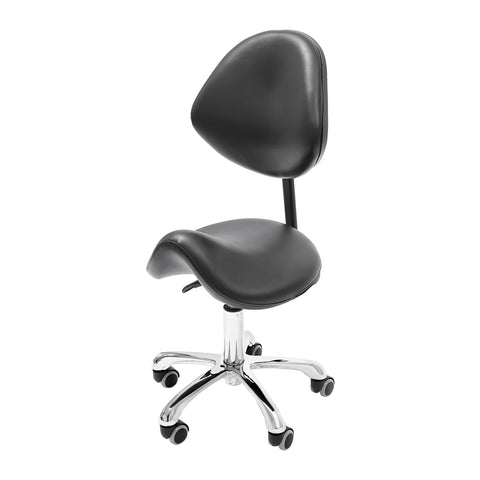 Zadelkruk - Zadelkruk op wielen - Zadelkruk met rugleuning - Zadelkruk Ergonomisch - Zwaar gebruik - In hoogte verstelbaar - Zwart