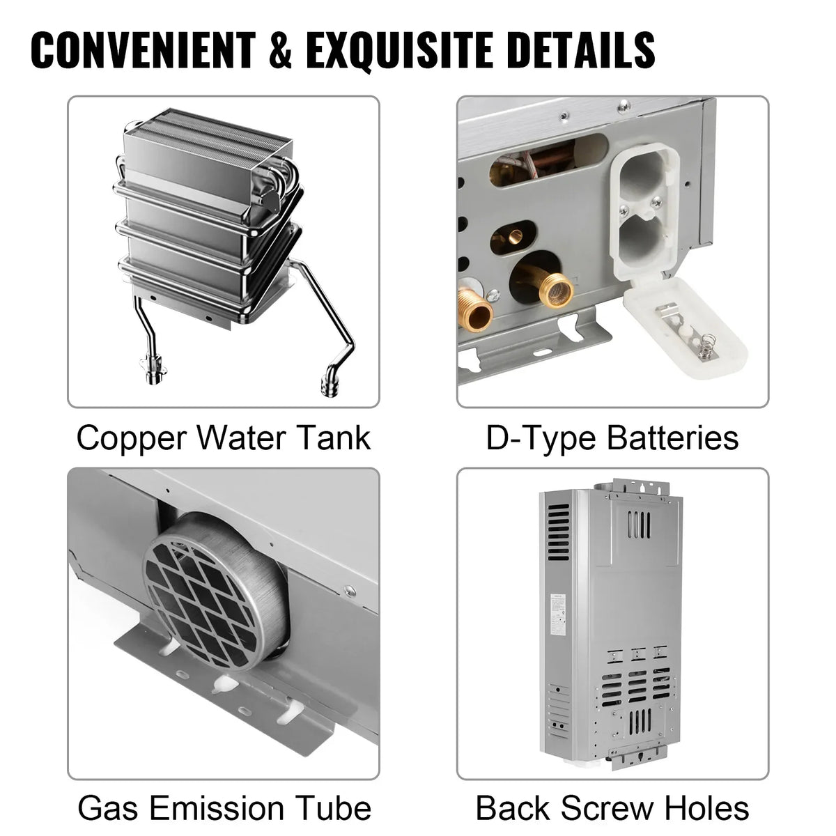 Vevor - Draagbare doorstroomwaterverwarmer - 18L - 36KW - LPG Propaangasverwarmer - Tankloos - Muurbevestiging - Zilver - QUORE