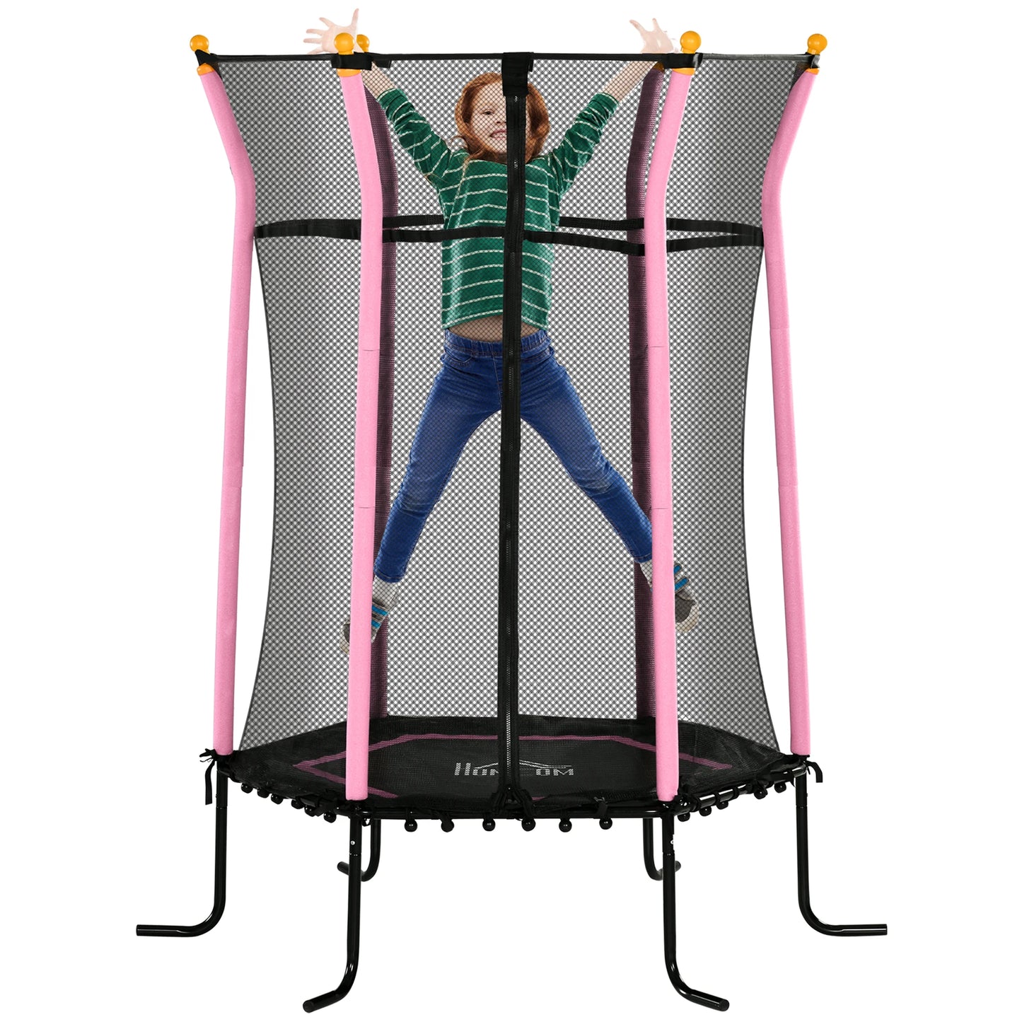 Kindertrek Tuintrampoline Ø 163,5 cm Zwart en Roze - Veiligheidsnet - Springloze Ontwerp - Geschikt voor Kinderen +3 Jaar - QUORE