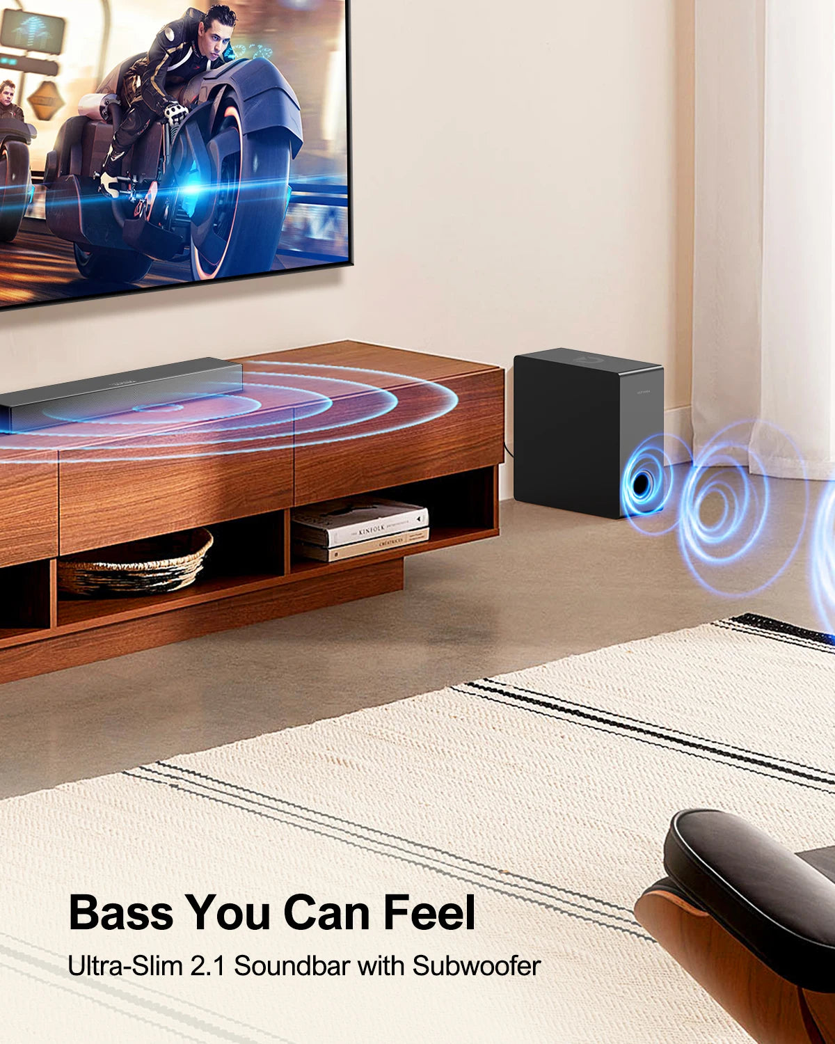Soundbar voor TV met Subwoofer – Krachtig 160W Geluid – Bluetooth 5.3 – Slank Design – HDMI ARC / Optisch / AUX-Aansluiting