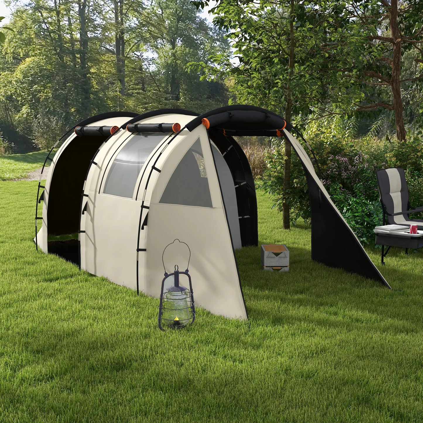 Familie Tent voor 4-5 Personen - 460x230x180 cm Donker Khaki - Waterdicht - 2 Kamers - 22 Haringen - Ideaal voor Kamperen - QUORE