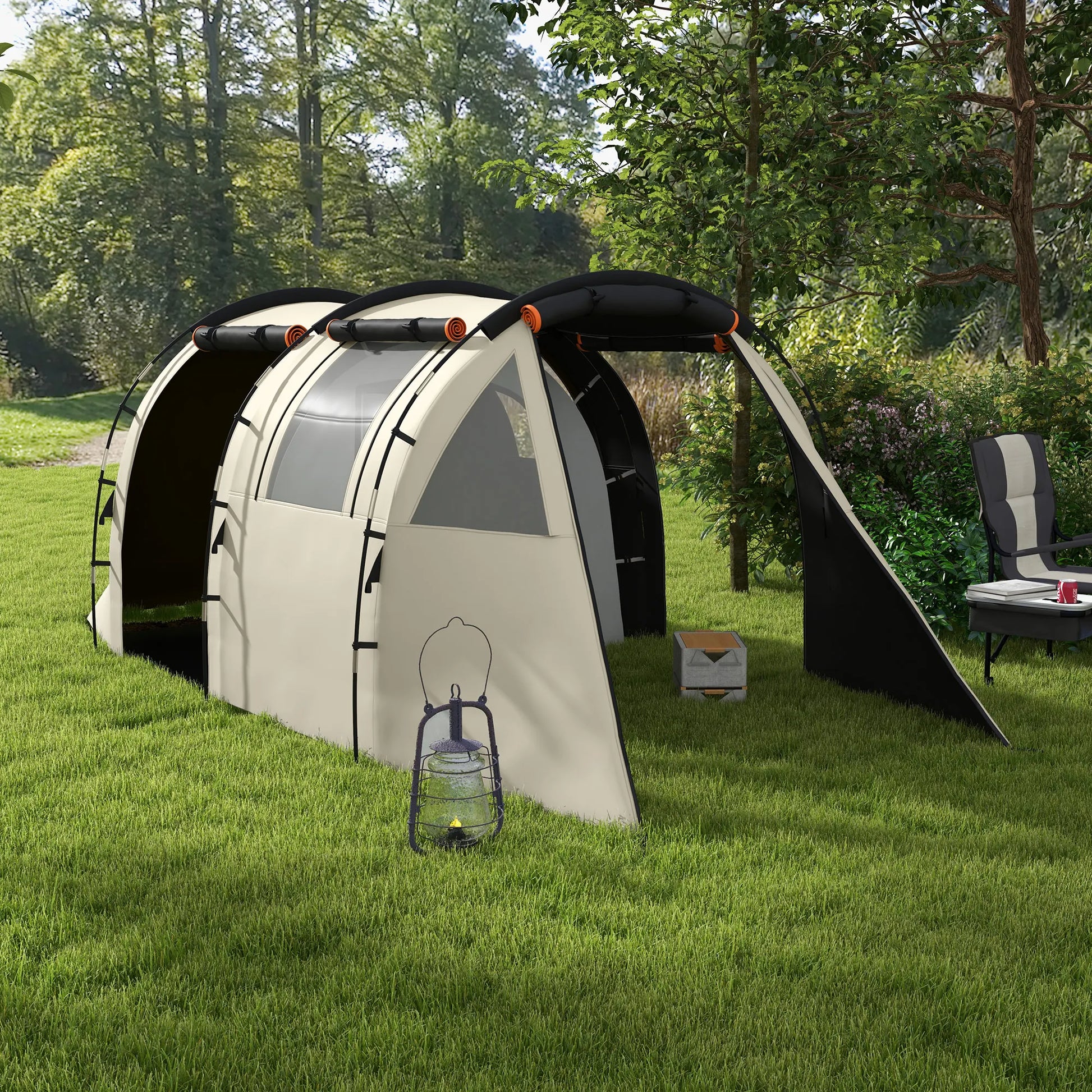 Familie Tent voor 4-5 Personen - 460x230x180 cm Donker Khaki - Waterdicht - 2 Kamers - 22 Haringen - Ideaal voor Kamperen - QUORE