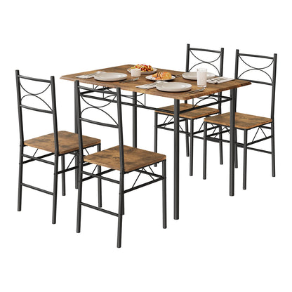 Eettafelset – Eetkamerset – Keukentafelset – Zitgroep – Eethoek – Rechthoekig MDF Tafelblad – Metalen Frame – 4 Stoelen – Rustiek Bruin