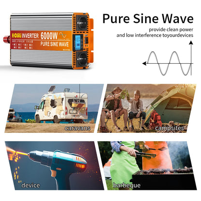 HOULI 3000W-7000W Car Power Inverter 12V/24V to 220V AC Converter with Dual EU Sockets &USB，Ideal for Camping, RV, Emergency Us - QUORE
