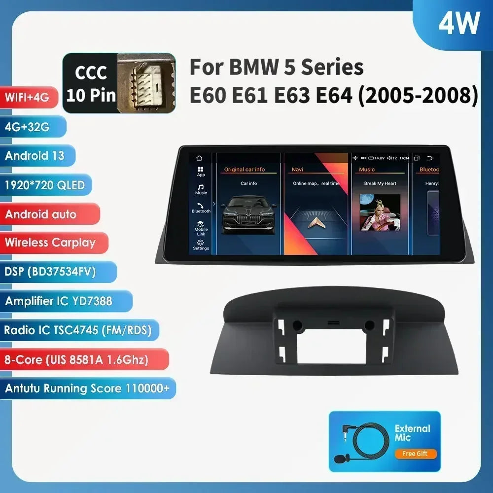 2din Android Car Radio Multimedia Video Player for BMW 5Series E60 E61 E63 E64 3Series E90 E91 E92 E93 Stereo GPS Carplay 4G RDS