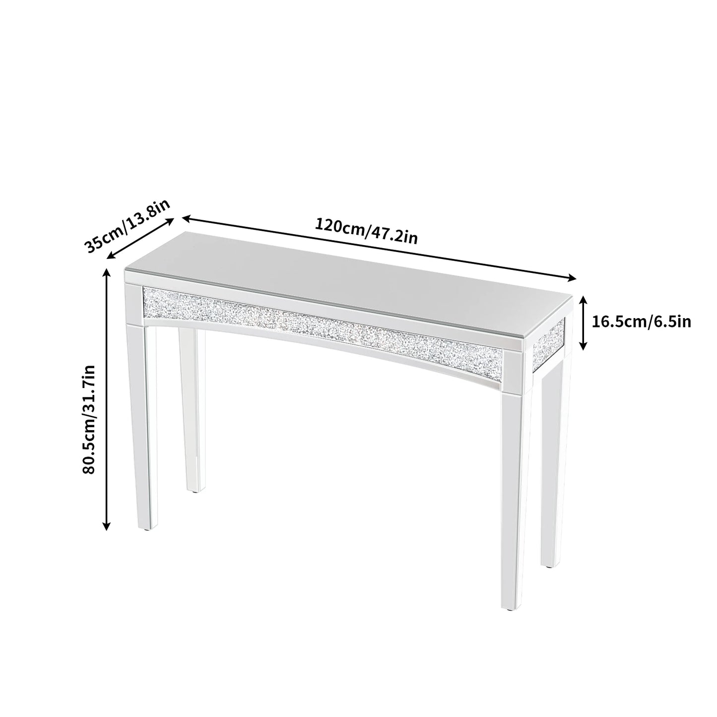 Spiegelconsole Tafel – Haltafel – Sidetable – Make-Up Tafel – Moderne Spiegelafwerking – 120 Cm Breed – MDF En Glas