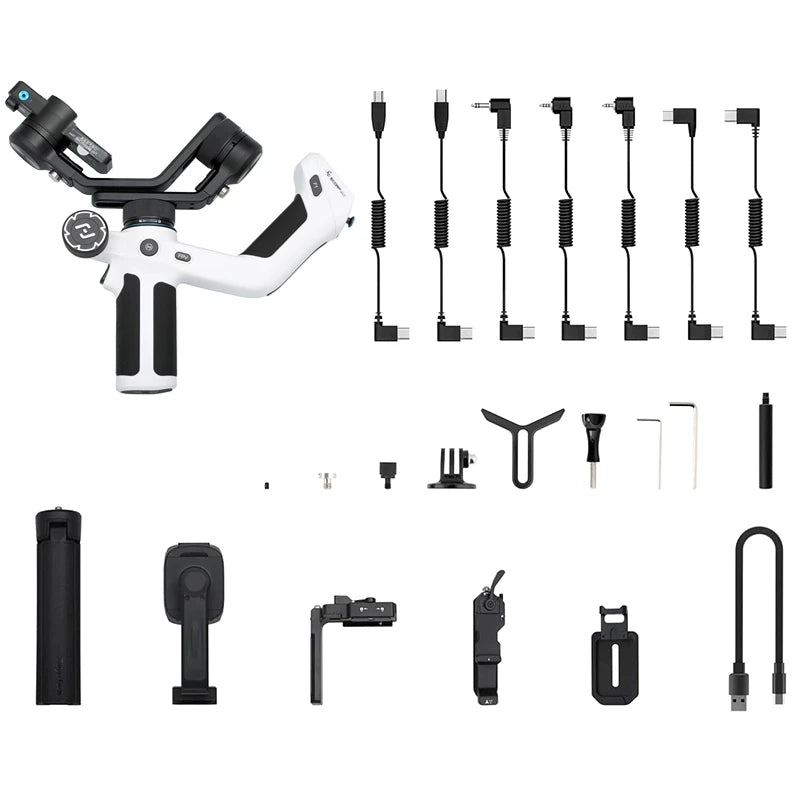 Gimbal Smartphone - Stabilisator voor Smartphone & Camera - Gimbal voor Smartphone & Camera - 3-Axis - Handheld spiegelloos - met AI-tracker Magnetic Fill - 360° - Kantelhoek +170°~-45° - Zwart/Wit - QUORE