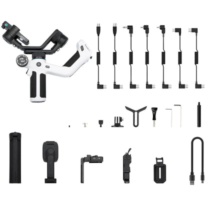 Gimbal Smartphone - Stabilisator voor Smartphone & Camera - Gimbal voor Smartphone & Camera - 3-Axis - Handheld spiegelloos - met AI-tracker Magnetic Fill - 360° - Kantelhoek +170°~-45° - Zwart/Wit - QUORE