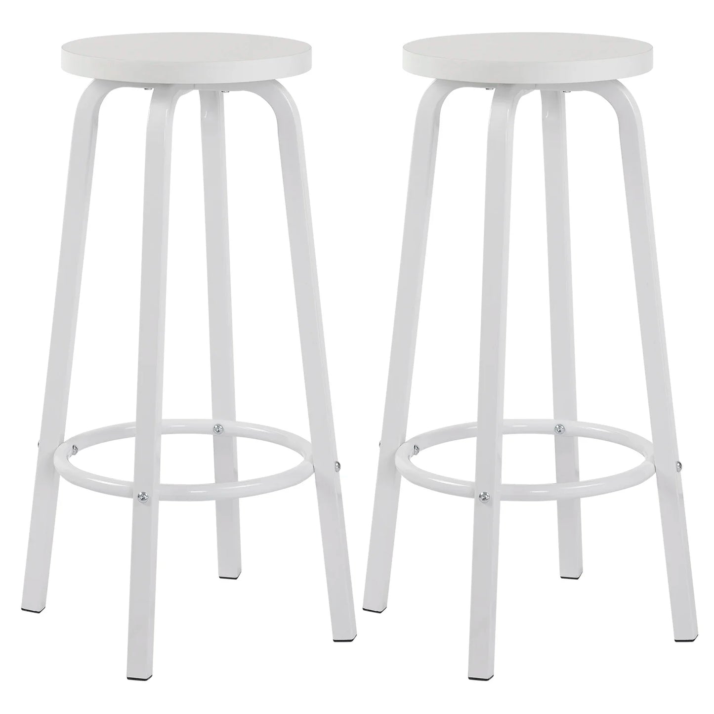 Set van 2 Barstoelen - Barkruk - Barstoel - Barkrukken - MDF Zitting & Metalen Poten - Geschikt voor Ontbijtbar, Keuken & Horeca - Ronde - Wit