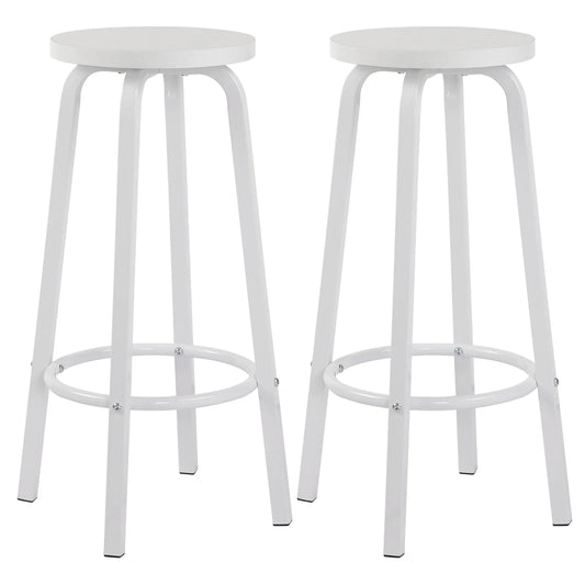 Set van 2 Barstoelen - Barkruk - Barstoel - Barkrukken - MDF Zitting & Metalen Poten - Geschikt voor Ontbijtbar, Keuken & Horeca - Ronde - Wit