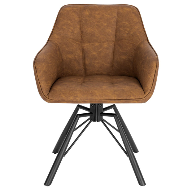 Chair - Dining Chair - Swivel Dining Chair - Ergonomic - Dining Chair with Armrests - Comfortable - Upholstered Kitchen Chair - Leather Seat - 360° Rotation - Modern Design - 58.5x54.5x82.5cm - Light Brown Leather