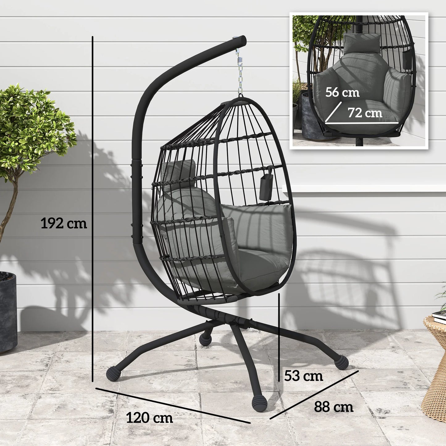 Hangende Eierstoel – Hangstoel – Tuinstoel – Relaxstoel – Balkonstoel – Gepoedercoat Staal – Verstelbare Ketting - Zwart