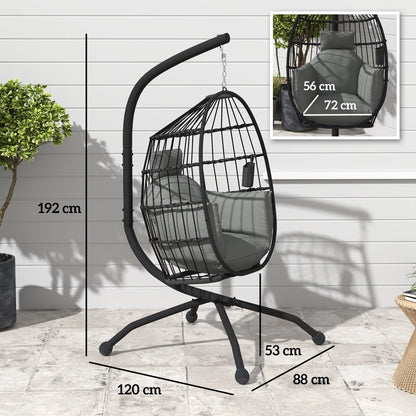 Hangende Eierstoel – Hangstoel – Tuinstoel – Relaxstoel – Balkonstoel – Gepoedercoat Staal – Verstelbare Ketting - Zwart