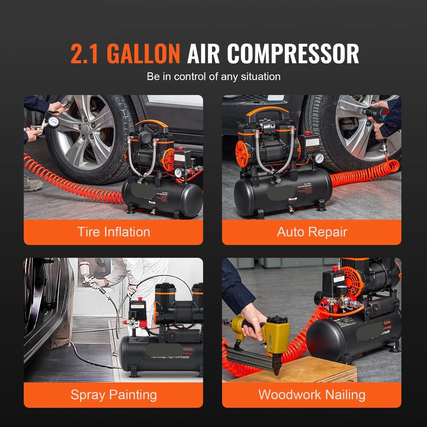 Luchtcompressor - Stille Compressor - Luchtpomp - Olievrije Draagbare Compressor - 18L - 900W - voor Huis, Werkplaats en Banden oppompen