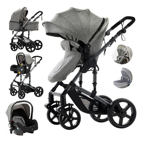 Kinderwagen – Wandelwagen - Opvouwbaar - Babywagen – 3-in-1 - Multifunctioneel - Lichtgewicht - Comfortabel - Veilig – Schokabsorptie - Grijs