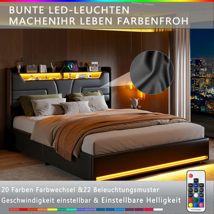 fangange Upholstered double bed, 140x200 cm, 160x200 cm, with storage space, upholstered headboard, with slatted frame, PU