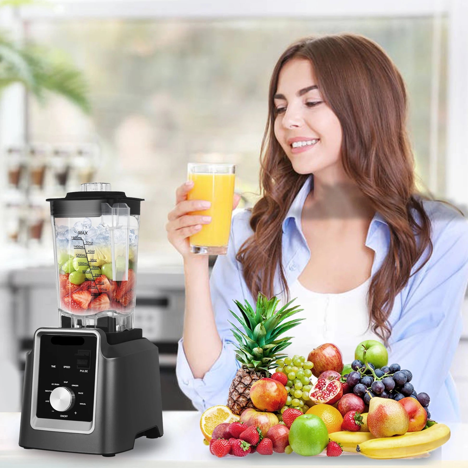 Blender – Blender Smoothie - Smoothie Maker - Blender to go - Foodprocessor - Keukenmachine - Professionele Blender met Smart Timer – 2200W – voor Smoothies, ijsblokjes, soepen & sappen - 2L BPA-vrije Kan + 600ML Droge Voedselmolen - QUORE