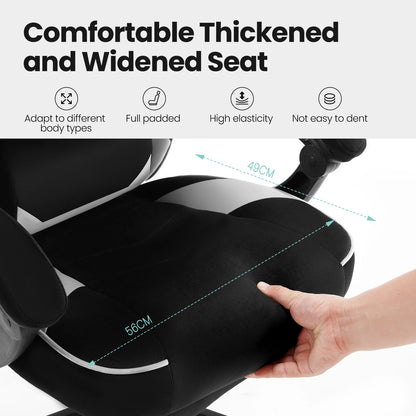 Ergonomische Gaming- en Bureaustoel – Comfortabele Werkstoel – Verstelbare Rugleuning – Voetensteun – Stof – Maximale Draagkracht 120 Kg – Zwenkwielen - Wit