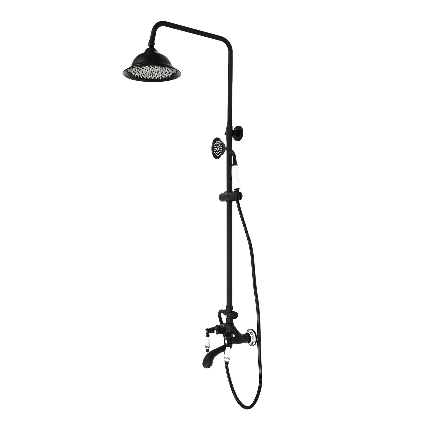 Douche - Regendouche - Douchewand - Douchekolom - Douchepanelen - Retro Douchekraan Set - Wandgemonteerde Regendouche met Verstelbare Douchestang & 3 Waterstanden - Zwart