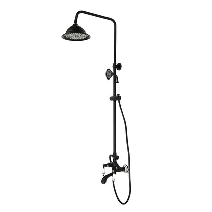 Douche - Regendouche - Douchewand - Douchekolom - Douchepanelen - Retro Douchekraan Set - Wandgemonteerde Regendouche met Verstelbare Douchestang & 3 Waterstanden - Zwart