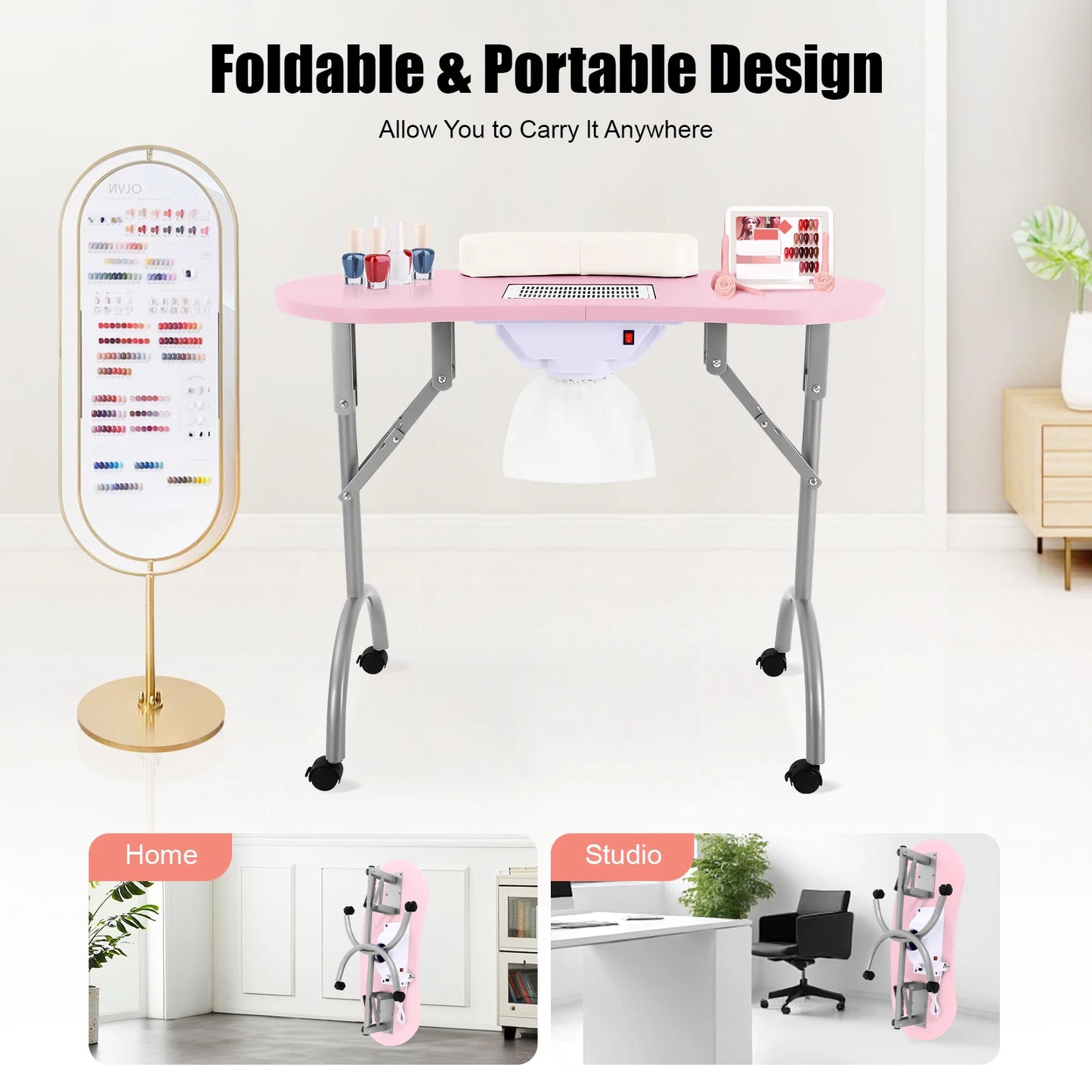 Make-up Koffer – Beauty Koffer – Make-up Trolley – Make-up Case – Make-up Organizer – Rose Goud – Ingebouwde LED-Verlichting – Verstelbaar Handvat Met 4 Vergrendelbare Wielen