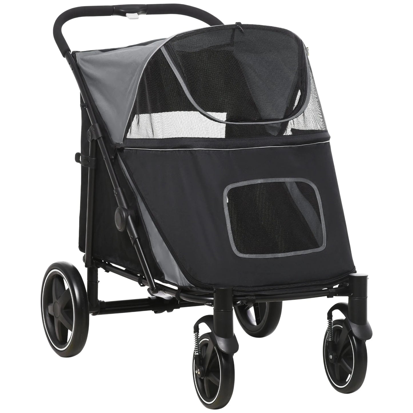 Hondenwagen – Hondenbuggy – Hondenbuggy Inklapbaar – Hondenkar – Dierenbuggy – Inklapbaar Met Eénklik – Geschikt Voor Middelgrote Honden Tot 30 Kg - 112 x 65 x 100 cm - Grijs