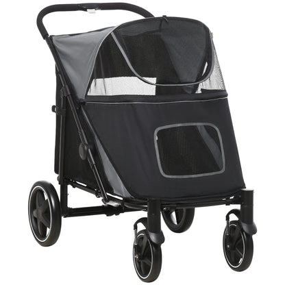 Hondenwagen – Hondenbuggy – Hondenbuggy Inklapbaar – Hondenkar – Dierenbuggy – Inklapbaar Met Eénklik – Geschikt Voor Middelgrote Honden Tot 30 Kg - 112 x 65 x 100 cm - Grijs