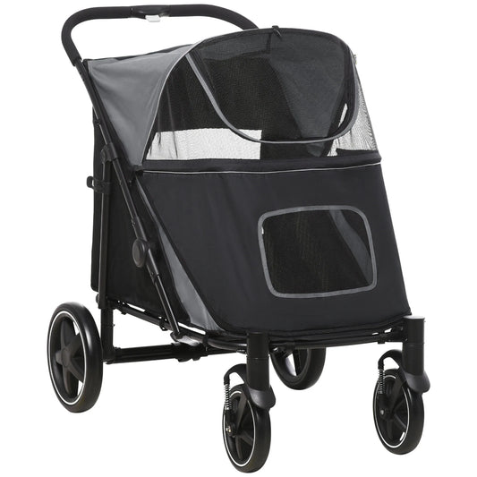 Hondenwagen – Hondenbuggy – Hondenbuggy Inklapbaar – Hondenkar – Dierenbuggy – Inklapbaar Met Eénklik – Geschikt Voor Middelgrote Honden Tot 30 Kg - 112 x 65 x 100 cm - Grijs