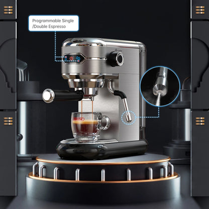 Espressomachine – 20 Bar – Compact Koffiezetapparaat - Semi-Automatisch - 1.1L - 1450W - ESE Pads - en Gemalen Koffie – RVS - Heetwaterfunctie - QUORE