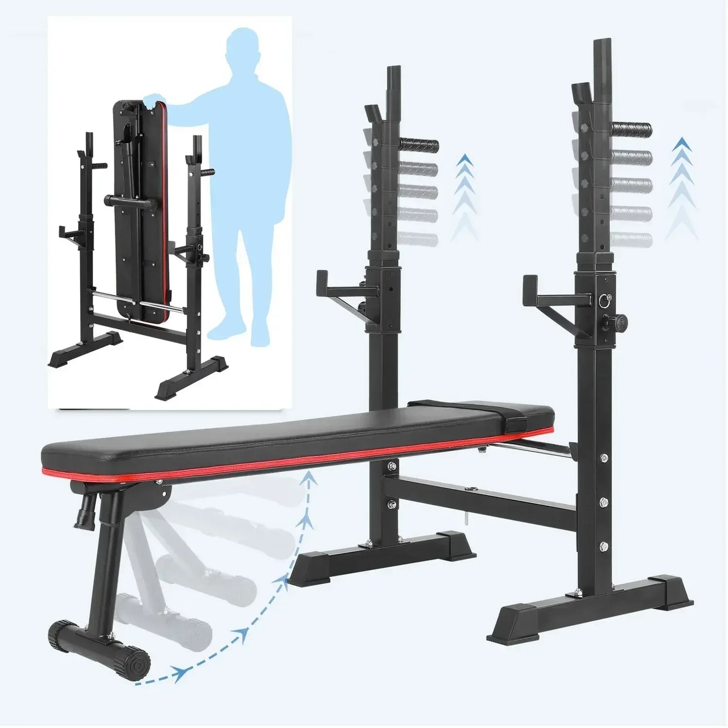 Halterbank – Fitnessbank – Gewichtbank – Trainingsbank – Bankdrukbank – Verstelbare Barbell Standaard – Maximale Draagkracht 200 kg