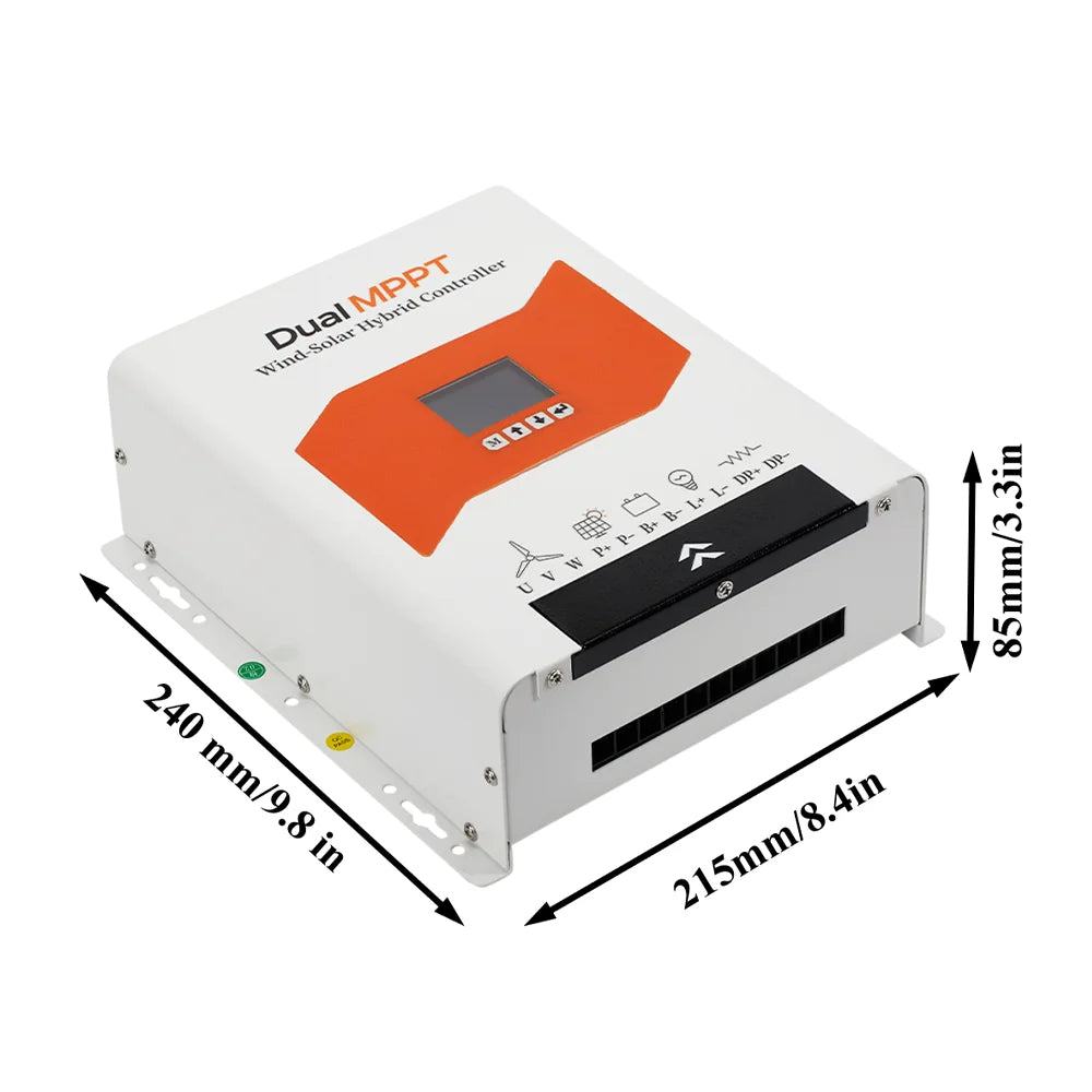 Dual MPPT Hybrid Controller – Zonne-Energie Regelaar – Windenergie Converter – Off-Grid Energiebeheer – Batterijlader – 12V/24V/48V Auto – 6000W Windcapacity – Intelligente Ontlading met LCD Display - QUORE