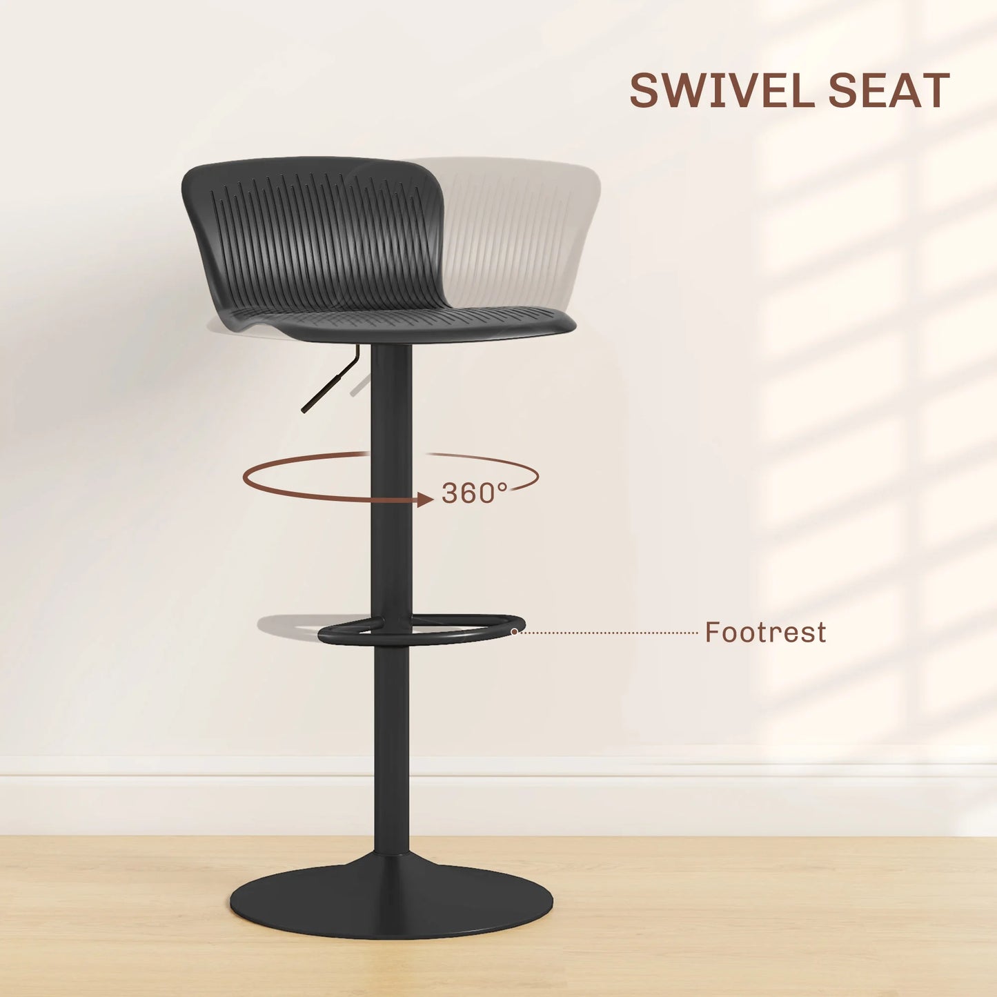 Barkrukken – Barkruk – Barstoel – Hoge Stoel – Keukenstoel – Zwart – Verstelbare Hoogte 57-78 cm – 360° Draaibare Zitting - QUORE