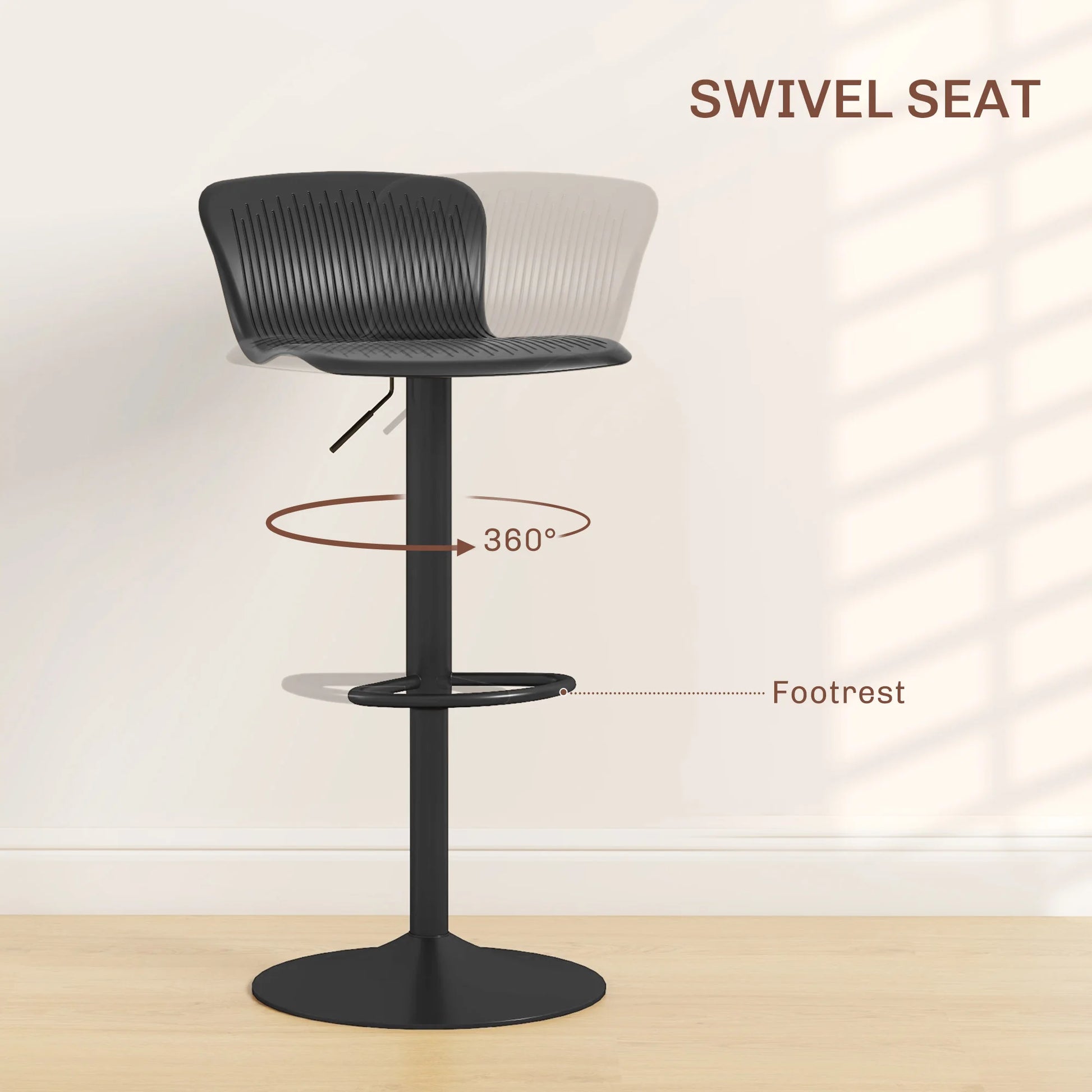 Barkrukken – Barkruk – Barstoel – Hoge Stoel – Keukenstoel – Zwart – Verstelbare Hoogte 57-78 cm – 360° Draaibare Zitting - QUORE