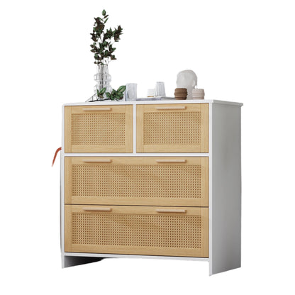 Kast – Opbergkast – Ladekast – Rietenkast – 4 Laden – Natuurlijk Materiaal – Kantelbeveiliging - 80 x 80 x 38 cm - Lichte Koffie