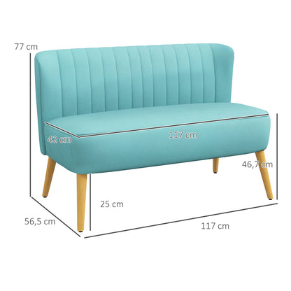 Tweezits Sofa – Kleine Bank – Zitbank - 2-Zits Bank – Loveseat – Compact Formaat – Velvet Stof - Fris Groen