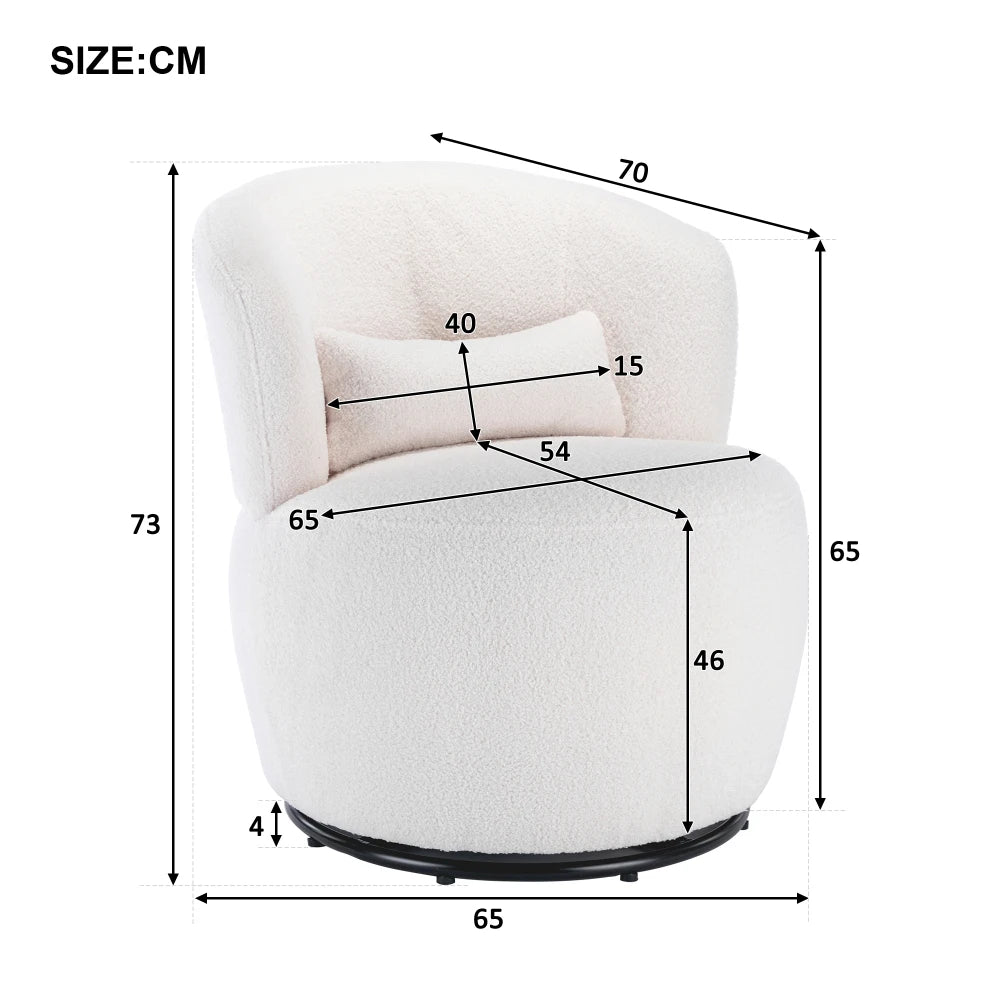 Draaifauteuil – Witte Fauteuil – Teddyplush Stoel – Relaxfauteuil – Comfortstoel – 360 Graden Draaibaar Metalen Onderstel – Ergonomisch Kussen