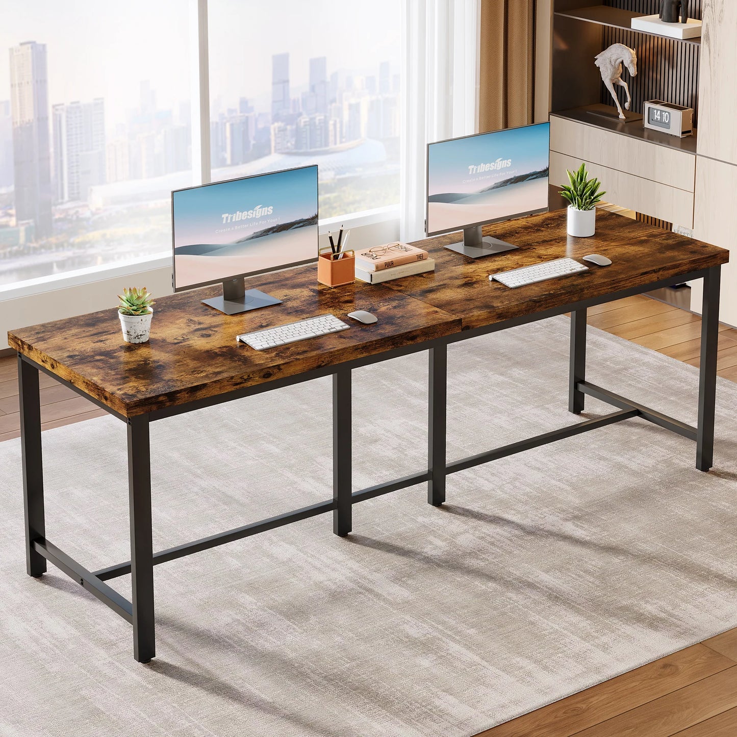 Bureau - Bureautafel - Game Bureau - 78.7" - Extra Lange Dubbele Computertafel - Werkstation voor Twee Personen – Grote Kantoor- & Studiotafel - QUORE