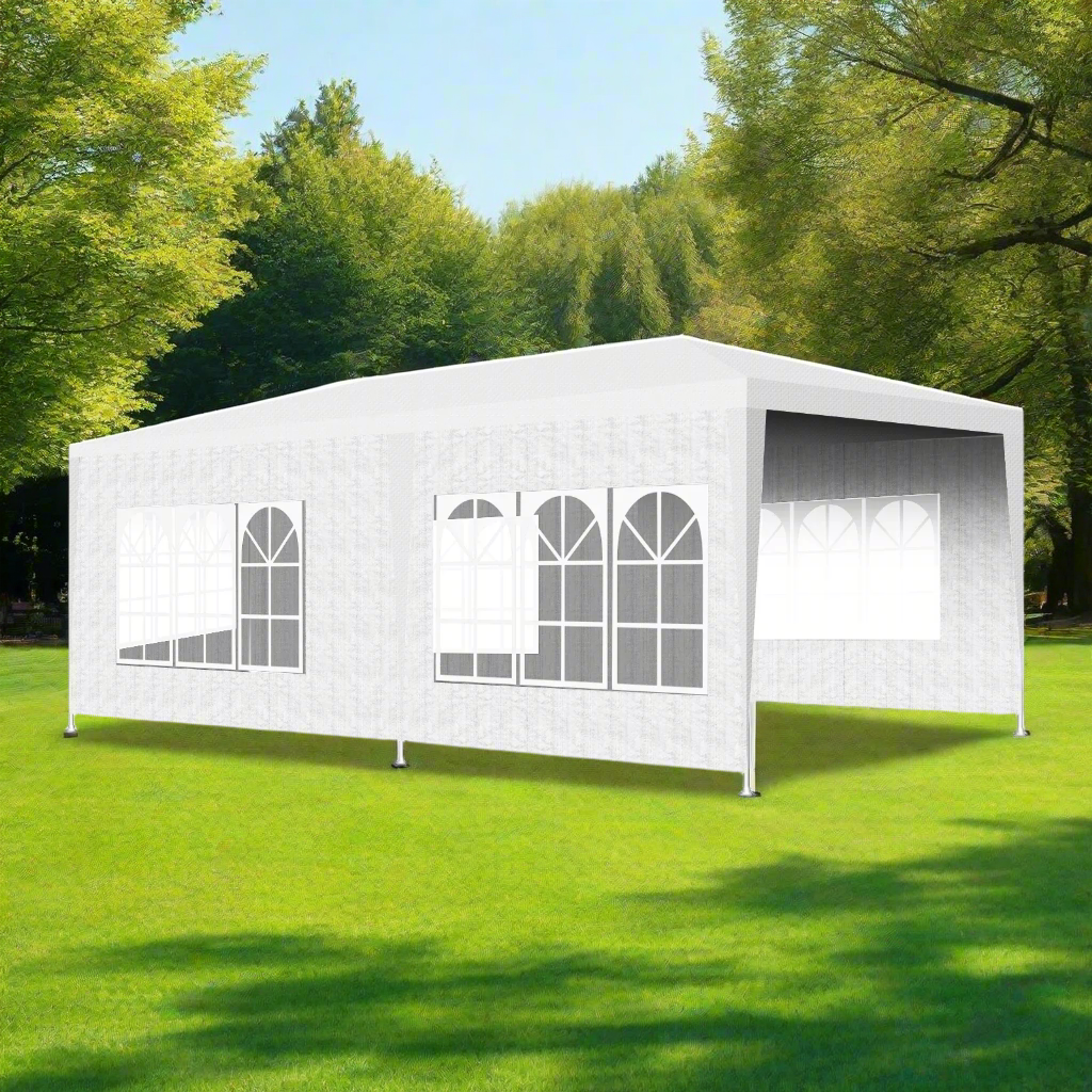 Partytent – Tuin Tent – Waterdichte Tent – Outdoor Tent –  Kampeertent – Tuinent – Weerbestendig PE-Materiaal – Stevig Metalen Frame – 3 x 6 m - Wit
