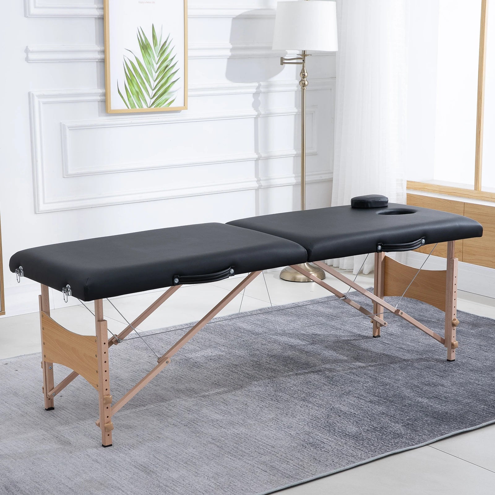 Massagebank – Massagetafel – Behandelbank – Behandeltafel – Massagebed – Inklapbaar – Verstelbare Hoogte 58-81 cm – Stevig Beukenhouten Frame - QUORE
