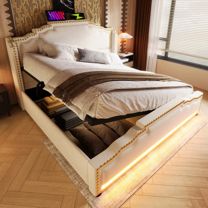 Bedlade – Opberglade – Onderbedlade – Opbergruimte Onder Bed – Lade Onder Bed – Tweepersoonsbed 160x200 cm – Hydraulisch Opbergsysteem – Velvet Bekleding met LED Verlichting en USB-C Oplaadpoort