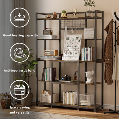 5-Laags Baker's Rack – Keukenrek – Opbergrek – Magnetronrek – Industriële Stelling – 120x30x170 cm – Metaal met MDF – 6 Haken en Anti-Kantelbeveiliging - QUORE