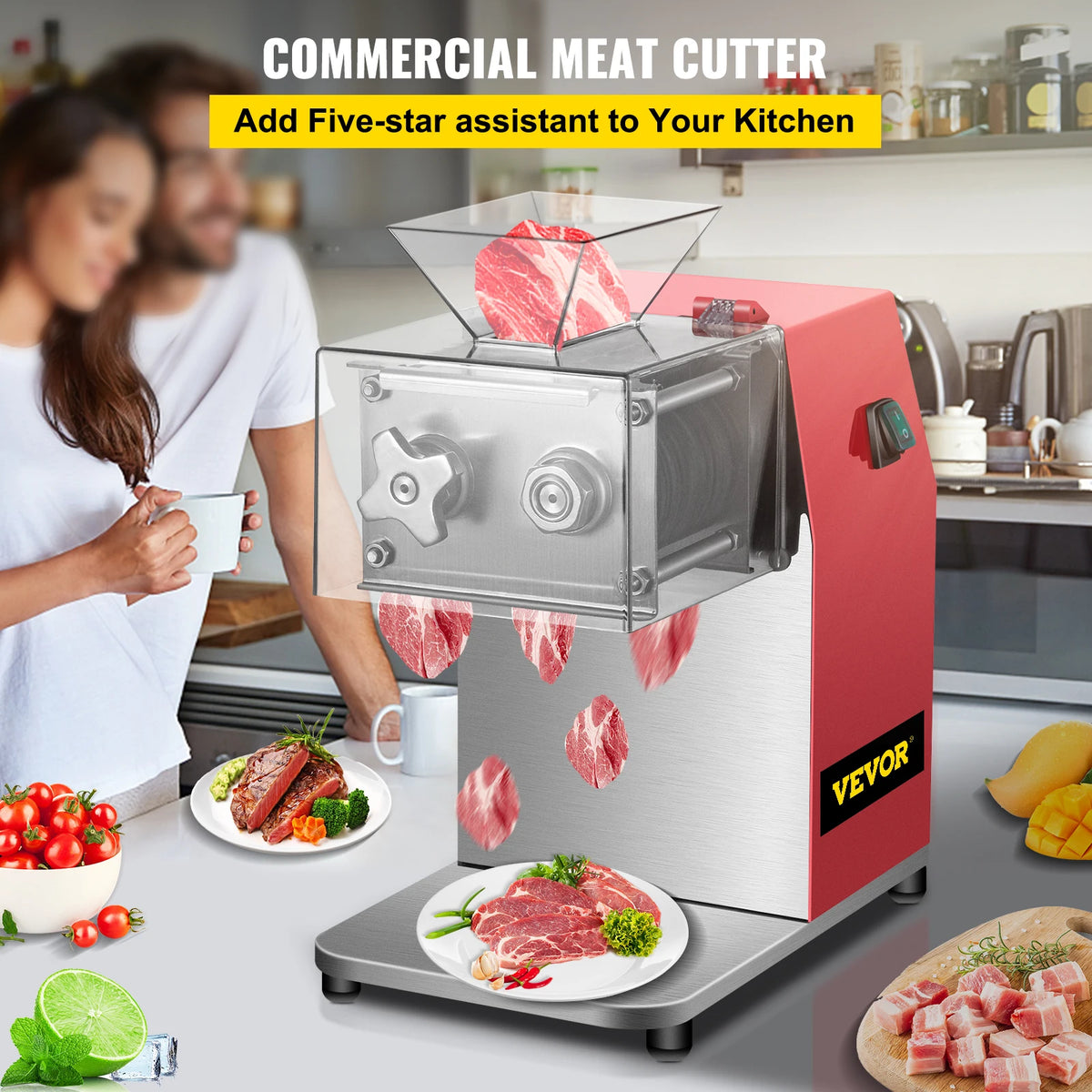 VEVOR 250kg/H Commercial Electric Meat Slicer Grinder Vegetable Cutter Shred Machine 850W Home Automatic Food Chopper Chipper - QUORE