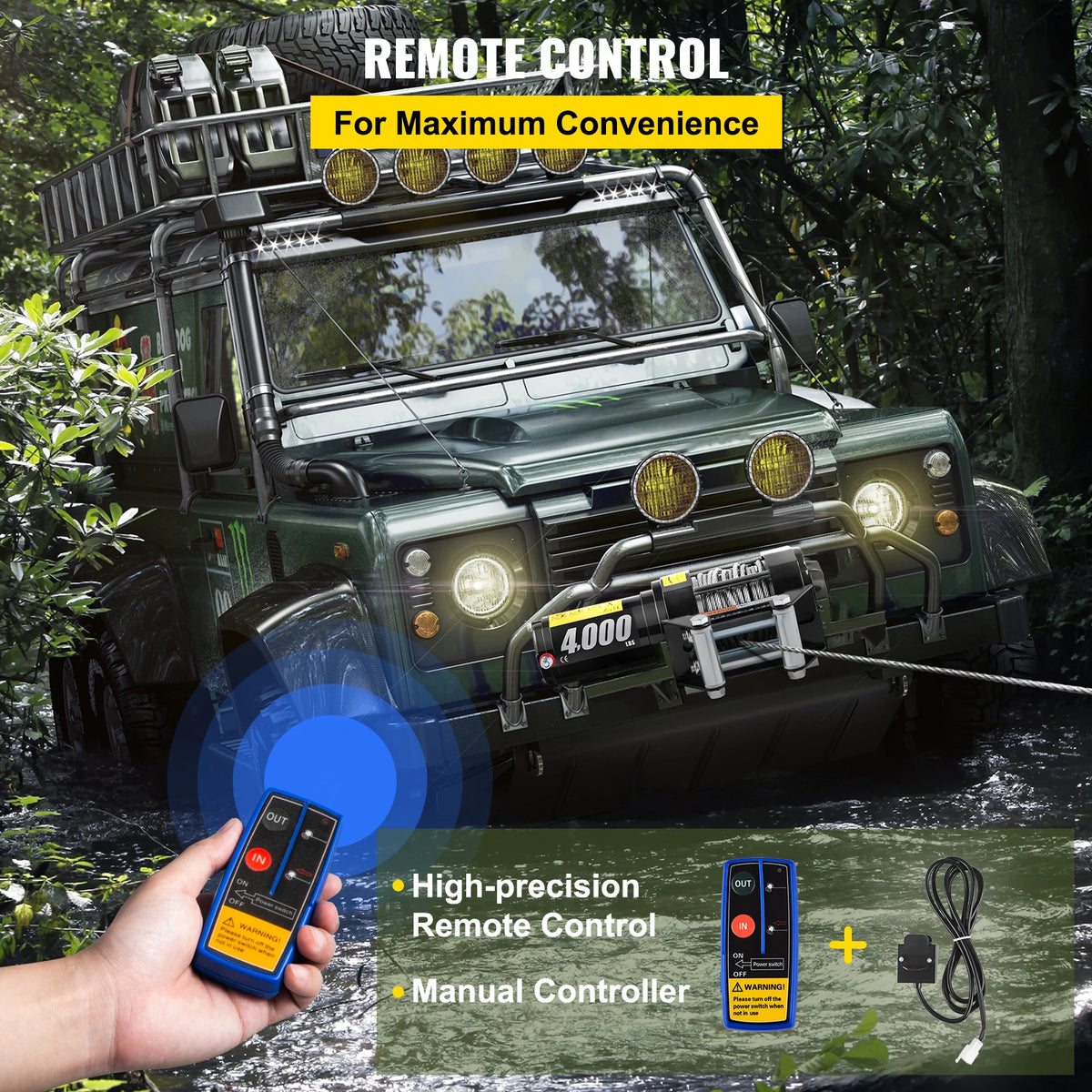 Electric Winch - Winch - Tackle - Electric Hoist - Wire Rope Winch - 4000lbs - with 10M Cable - with Wireless Control - for ATV Truck Off Road