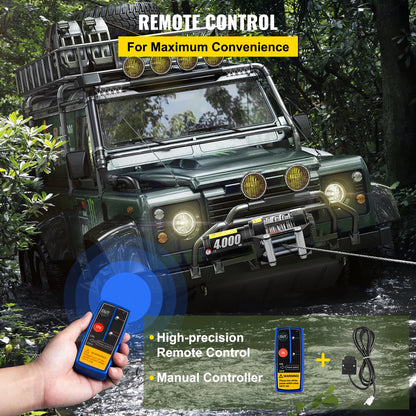 Electric Winch - Winch - Tackle - Electric Hoist - Wire Rope Winch - 4000lbs - with 10M Cable - with Wireless Control - for ATV Truck Off Road