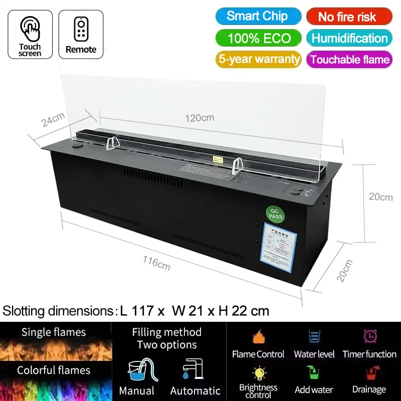 Sfeerhaard – Elektrische Haard – Waterdamp Haard – Open Haard – Inbouw Haard – Automatische Wateraanvulling – 1200mm – Kleurrijk 3D Vlammeneffect