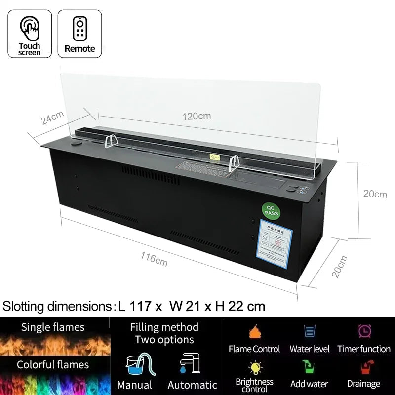 Elektrische Sfeerhaard – Inbouwhaard – Water Vapor Haard – Mistkachel – LED Vlameffect – Ultrasonische Misttechnologie – Automatische Wateraanvulling – Rustgevende Luchtbevochtiger 1200mm