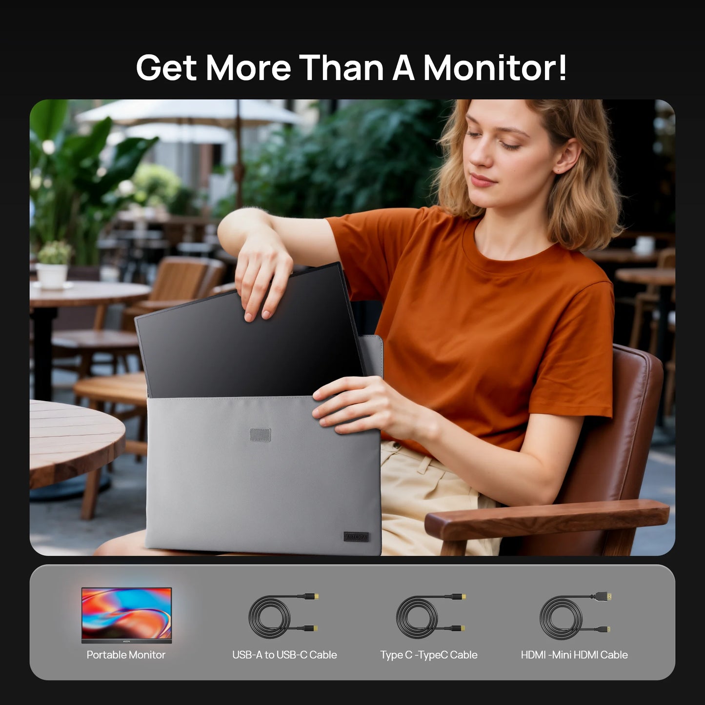 Portable Monitor – Draagbaar Beeldscherm – Laptop Scherm Uitbreider – Extra Scherm – USB-C Monitor – 16,1 Inch – Full HD – 100% sRGB Kleurruimte