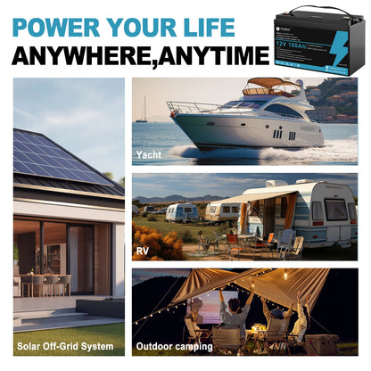 LiFePO4 Batterij – 12V Accu – Energieopslag – Camper Accu – Boot Accu – 100Ah Capaciteit – IP65 Waterbestendig