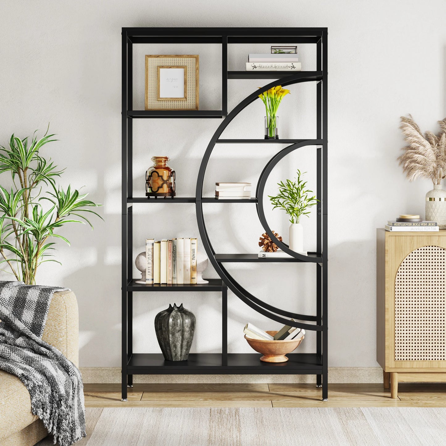 Boekenkast – Wandkast – Opbergkast – Boekenrek – Hout Met Metalen Frame – Verstelbare Pootjes – 9 Kg Draagkracht - 100 x 30 x 179 cm - Zwart