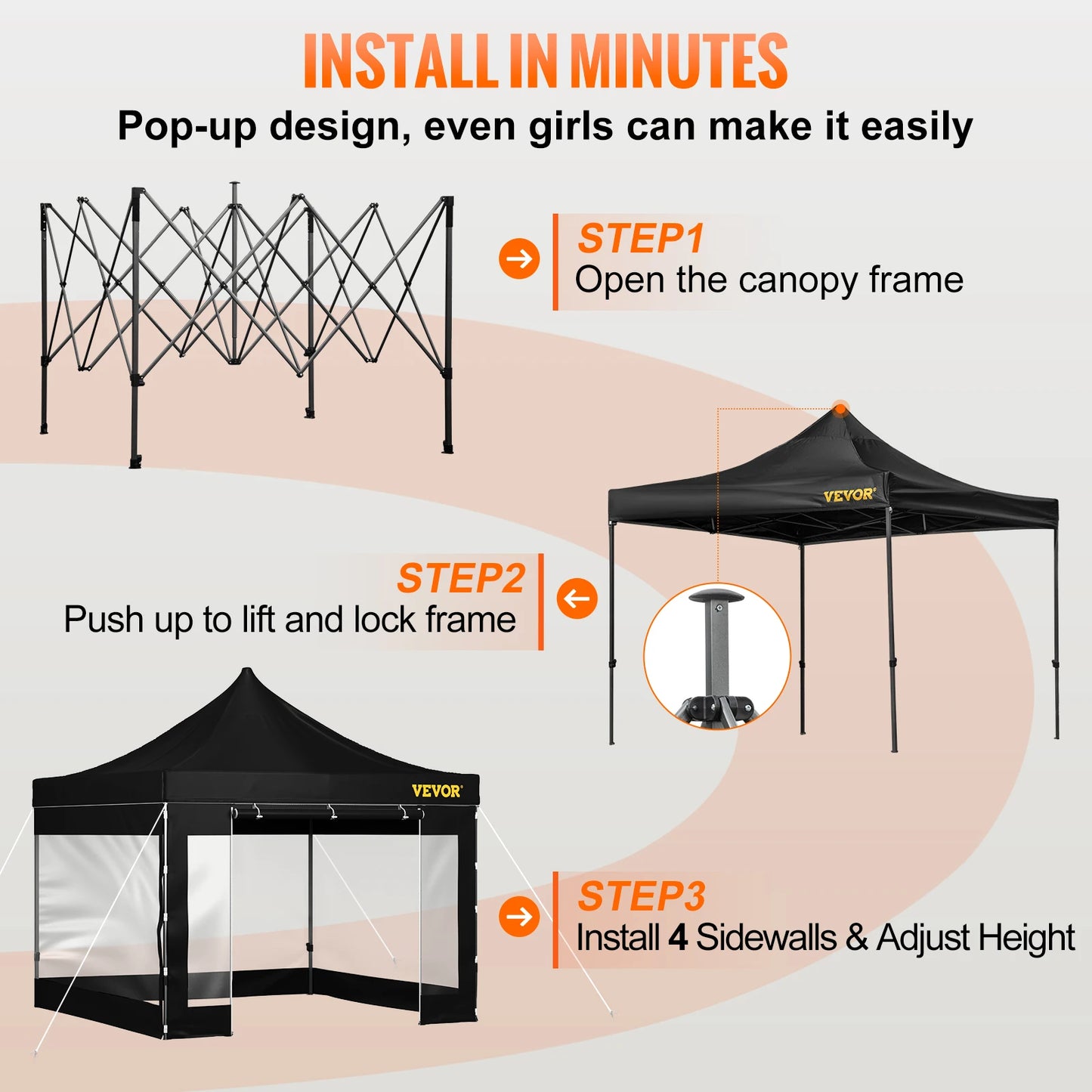 Party Tent - Opvouwbare - Pop-up Gazebo - Tuinpaviljoen - Waterdichte - 10x10FT - Afneembare Zijwanden - voor Feesten - Evenementen - Zwart